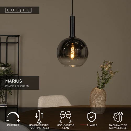 Lucide MARIUS - Pendelleuchten - Ø 30 cm - 1xE27 - Schwarz - USP